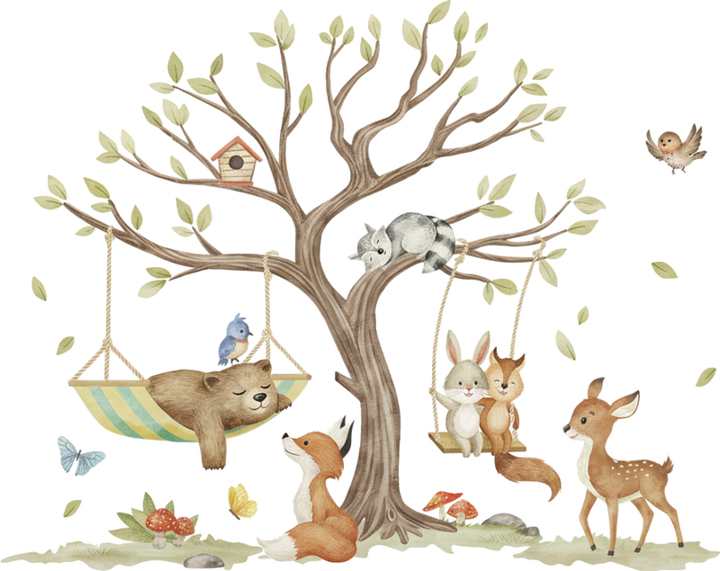 Vinilo pared animales del bosque tranquilos - TenVinilo