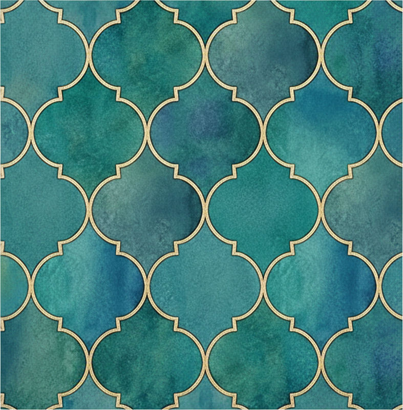 Tile decal kitchen jade green with gold accents - TenStickers
