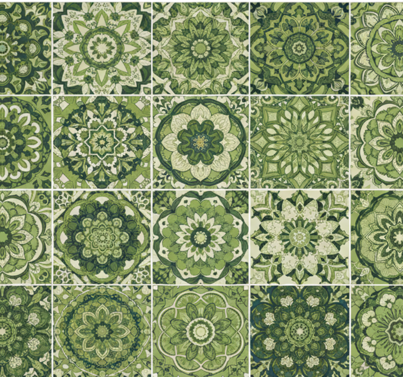 Kitchen wall sticker moss green kaleidoscope design - TenStickers