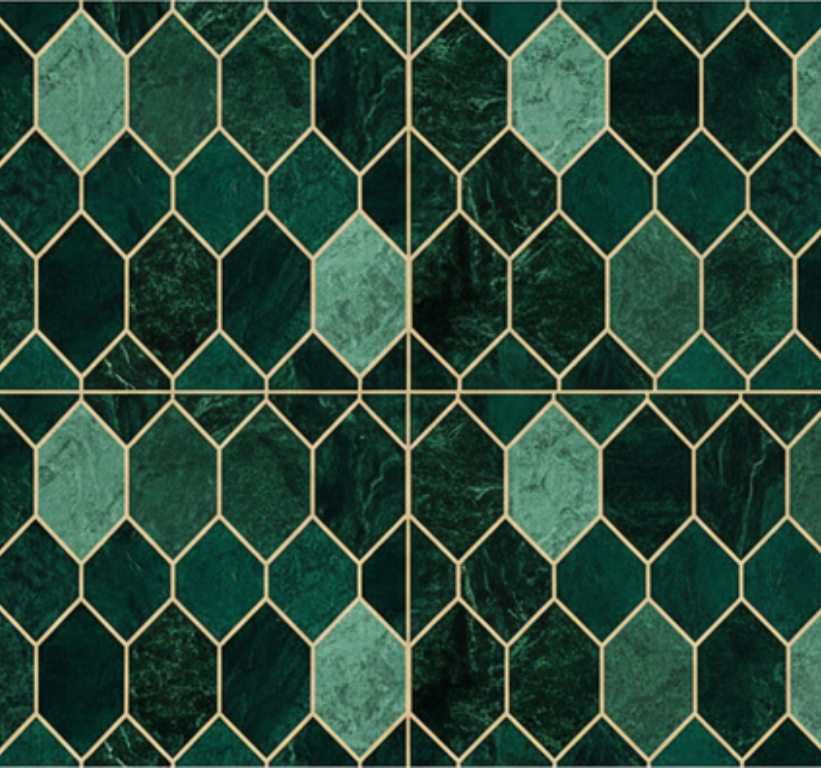 Tile decal for bathroom green scale gold outline - TenStickers