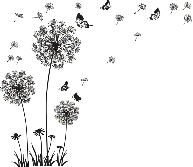 Living room wall sticker dandelion butterfly decal - TenStickers