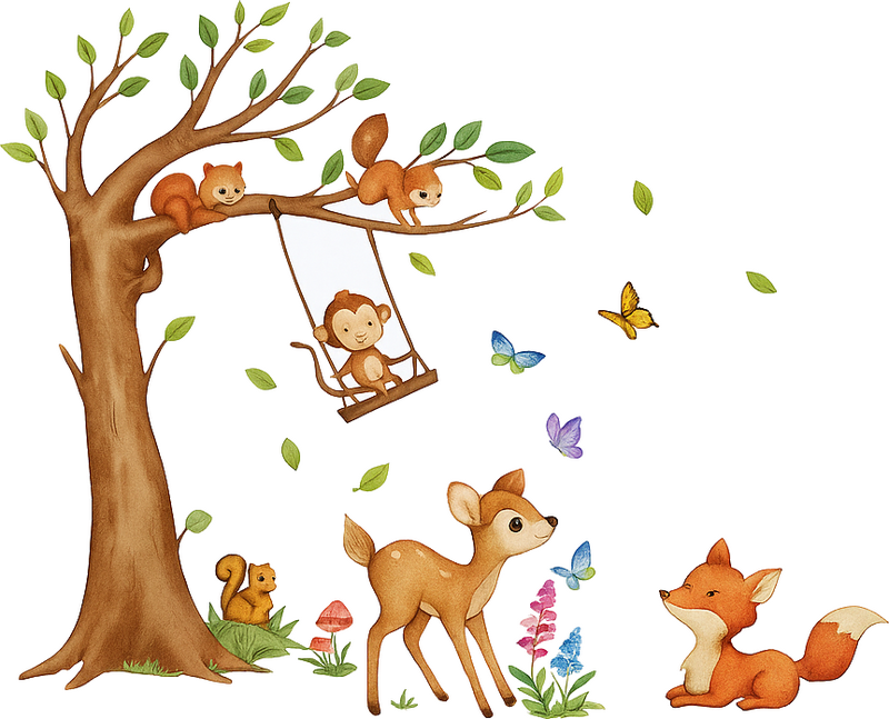 Nursery room wall decal lively baby forest animals - TenStickers