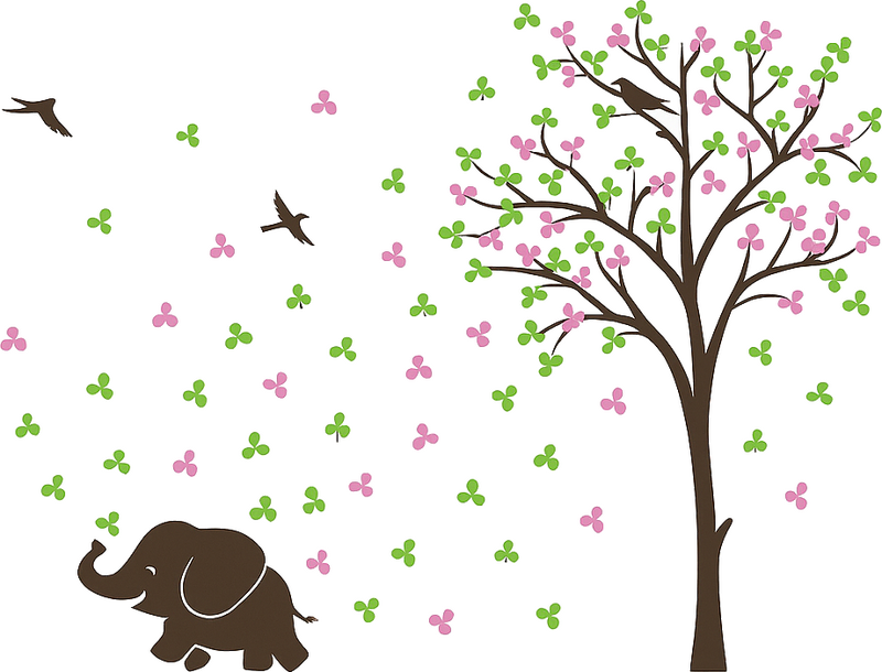 Nursery room wall decal playful elephant tree flow - TenStickers