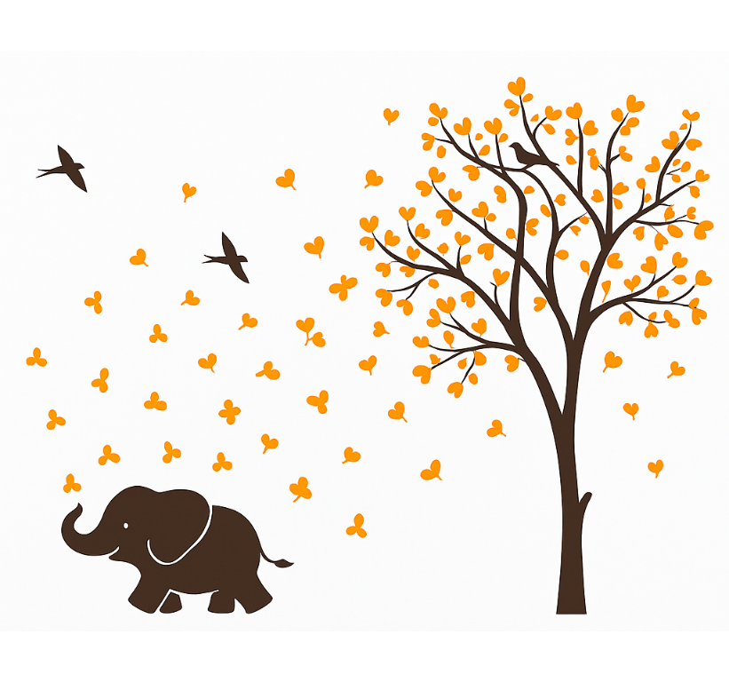 Nursery room wall decal playful elephant autumn trees - TenStickers