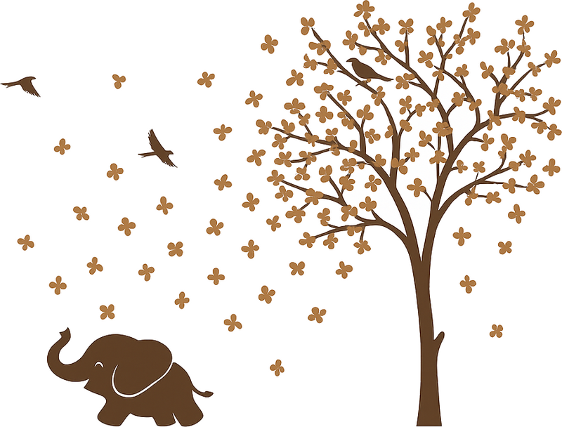 Nursery room wall decal playful elephant spring trees - TenStickers