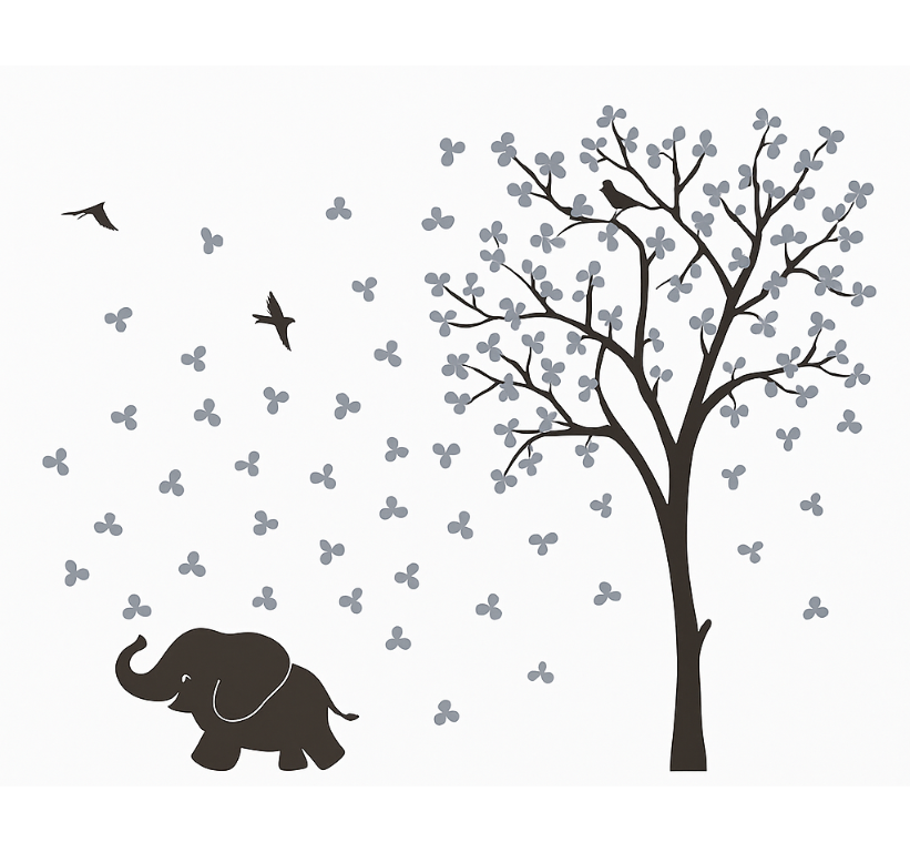 Nursery room wall decal playful elephant winter trees - TenStickers