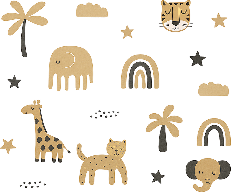 Nursery wall art sticker beige jungle safari animals - TenStickers