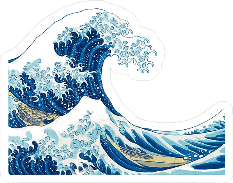 动物贴画复古日本波浪图案 - TenStickers