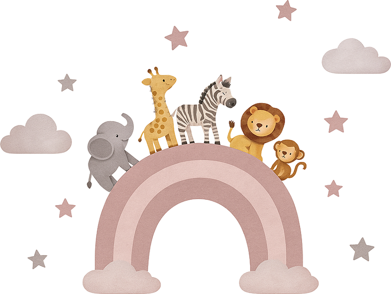 Nursery room wall decal animal pastel rainbow journey - TenStickers