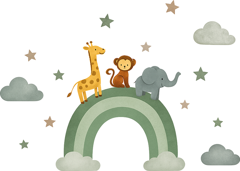 Nursery room wall decal calming animal rainbow journey - TenStickers