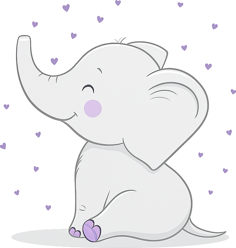 Nursery room wall decal happy purple hearts elephant - TenStickers