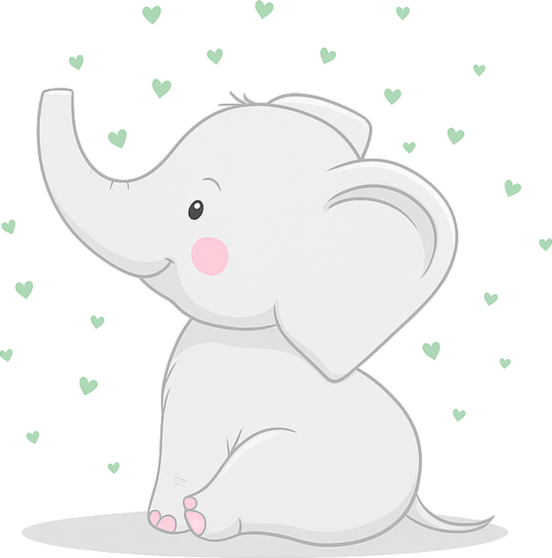 Nursery room wall decal happy green hearts elephant - TenStickers