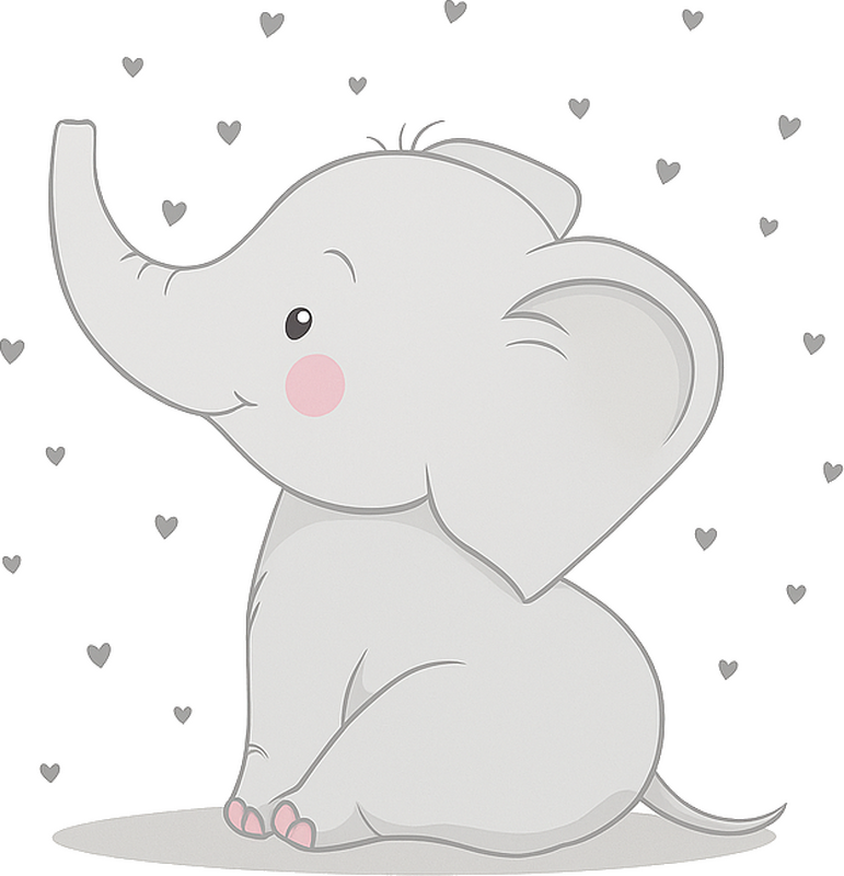 Nursery room wall decal happy grey hearts elephant - TenStickers