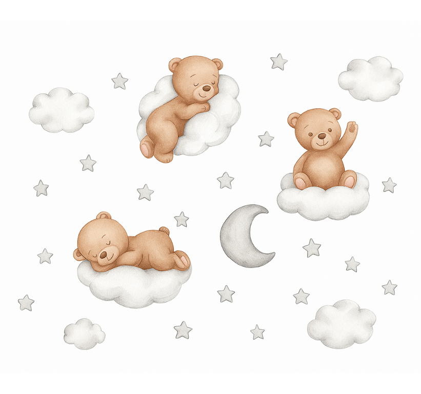 Nursery room wall decal grey clouds sleepy bears - TenStickers