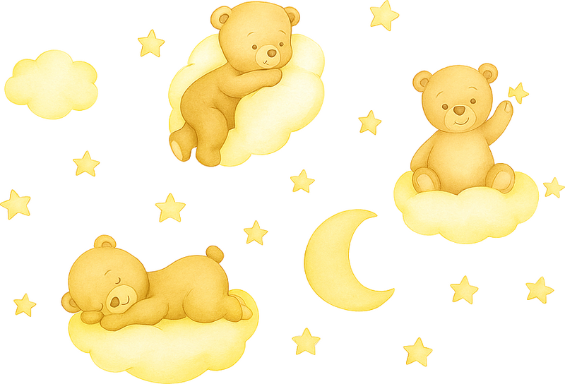 Nursery room wall decal yellow clouds sleepy bears - TenStickers