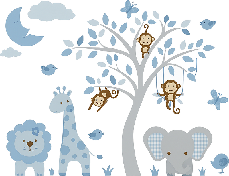 Nursery wall sticker enchanted blue and grey jungle - TenStickers