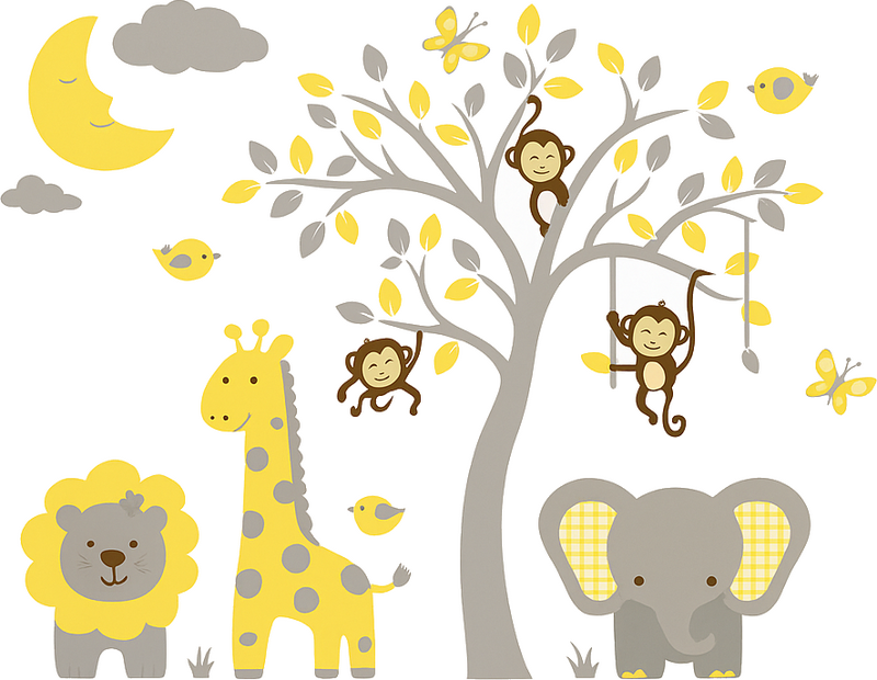 Nursery wall sticker enchanted yellow and grey jungle - TenStickers