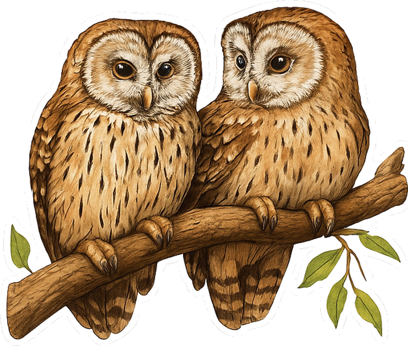 Window sticker perched woodland owls - TenStickers
