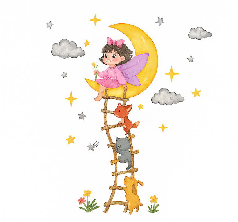 Childrens' wall stickers moon girl wall decal - TenStickers