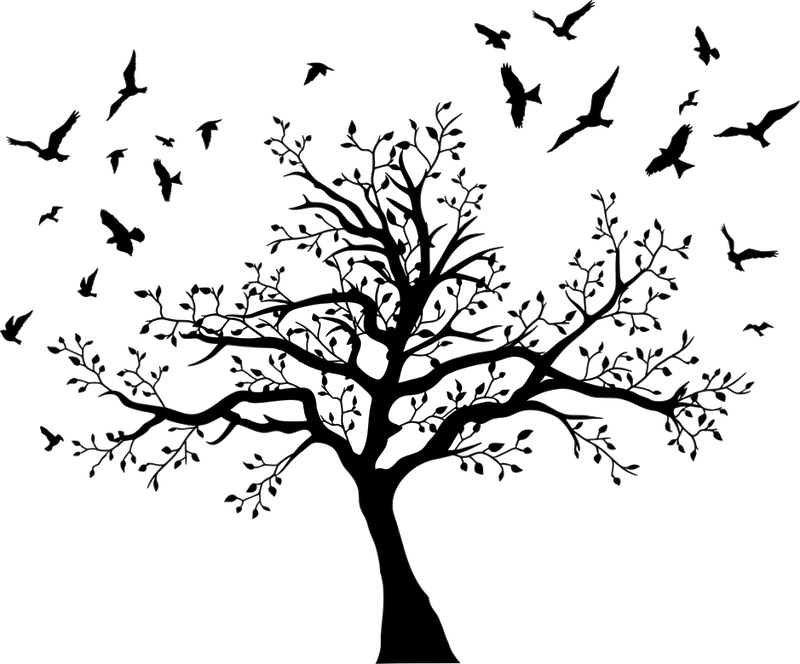 Adesivo per vetro grande albero con uccelli - TenStickers