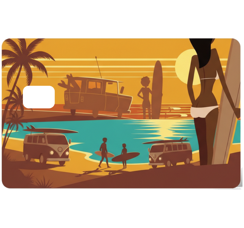 Retro beach sunset credit card sticker - TenStickers