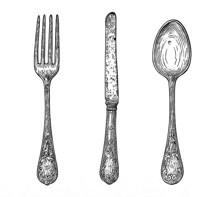 Kitchen wall sticker grey cutlery design - TenStickers