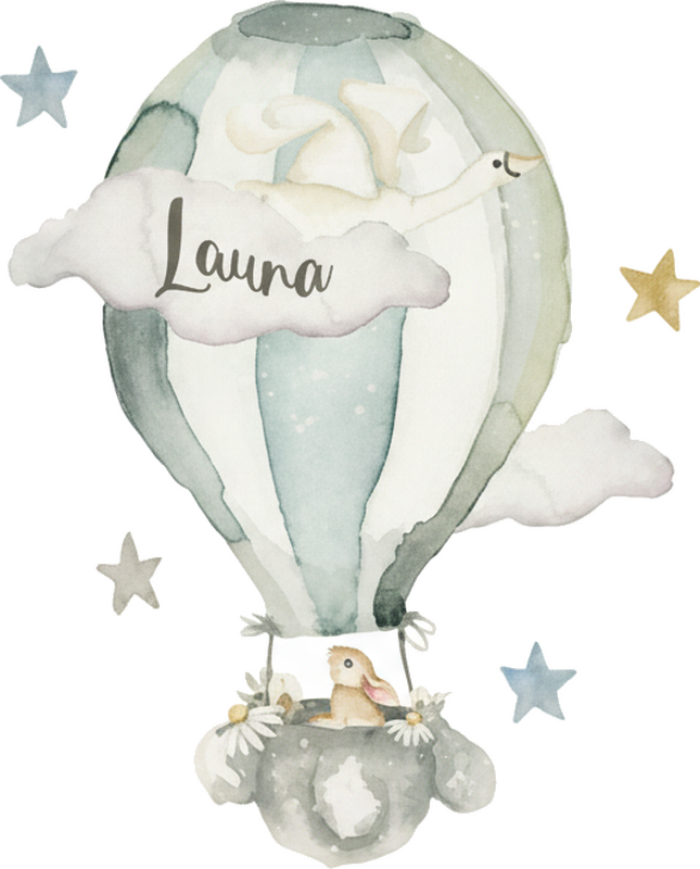 Sticker illustration of balloon with rabbit and name - TenStickers
