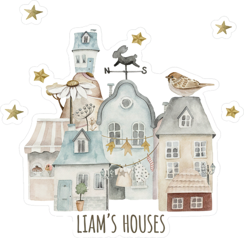 Sticker illustration of flemish houses with name - TenStickers