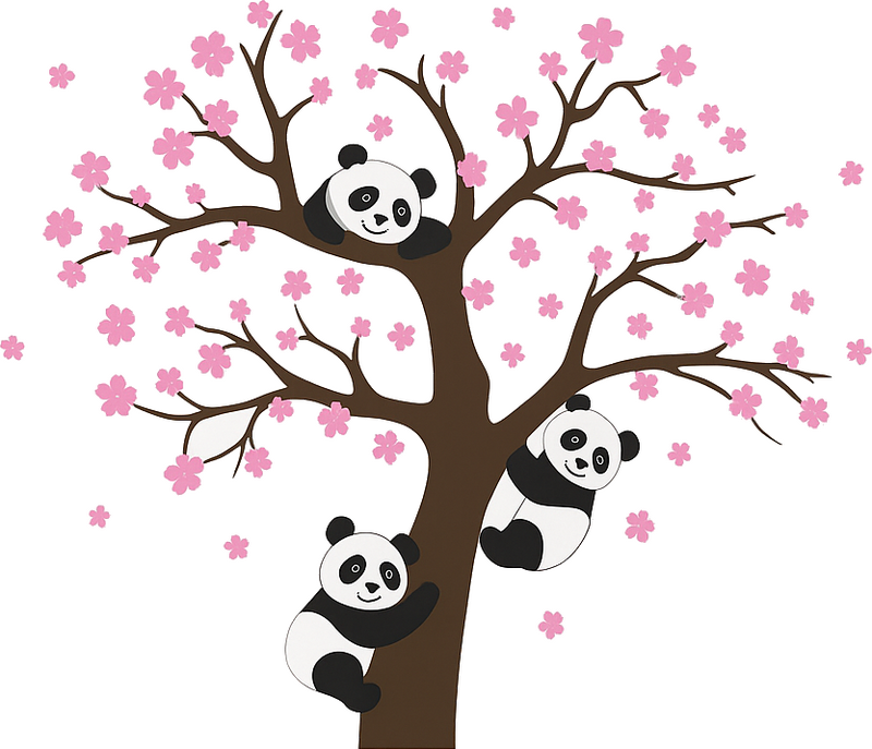 Childrens' wall stickers cute pandas on a cherry tree - TenStickers