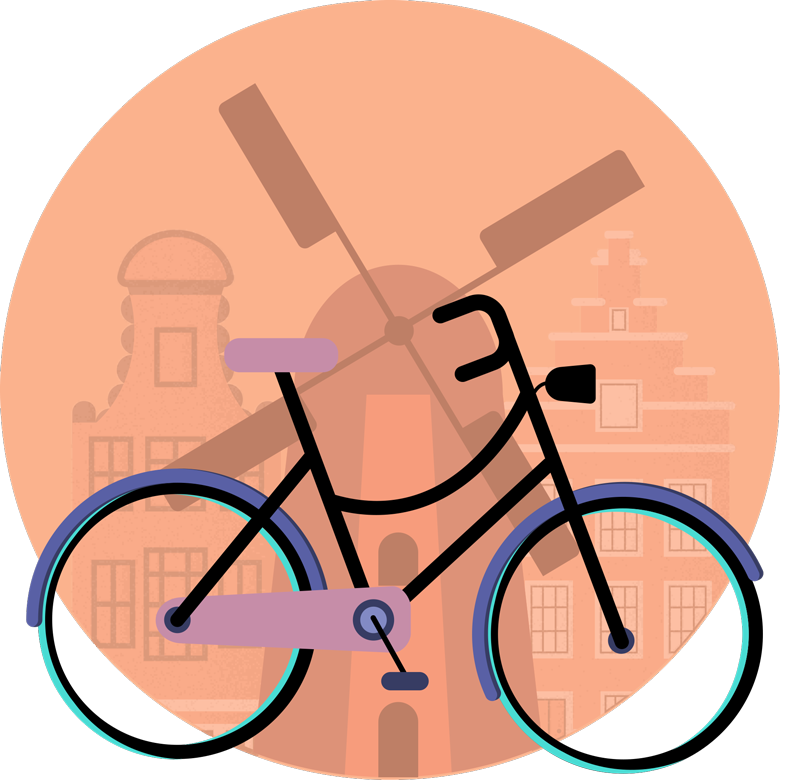 Muurstickers tienerkamer Fiets en Windmolen - TenStickers