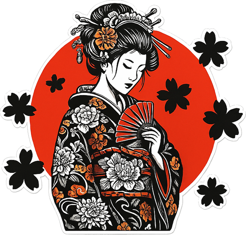 Pegatina coche personalizada chica japonesa con símbolos - TenVinilo