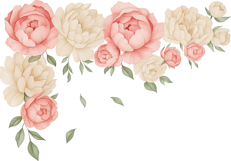 Wall sticker white and pink roses frame - TenStickers