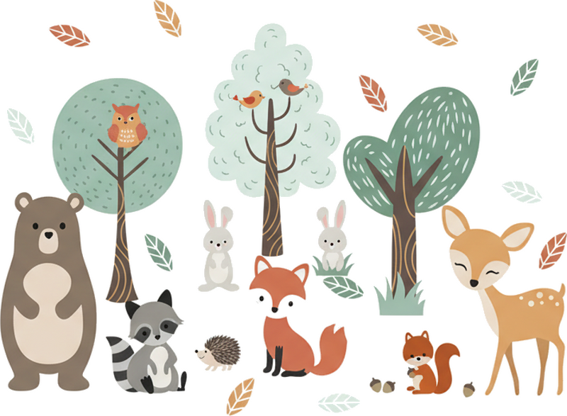 Autocolante animal animais do outono na floresta calma - TenStickers