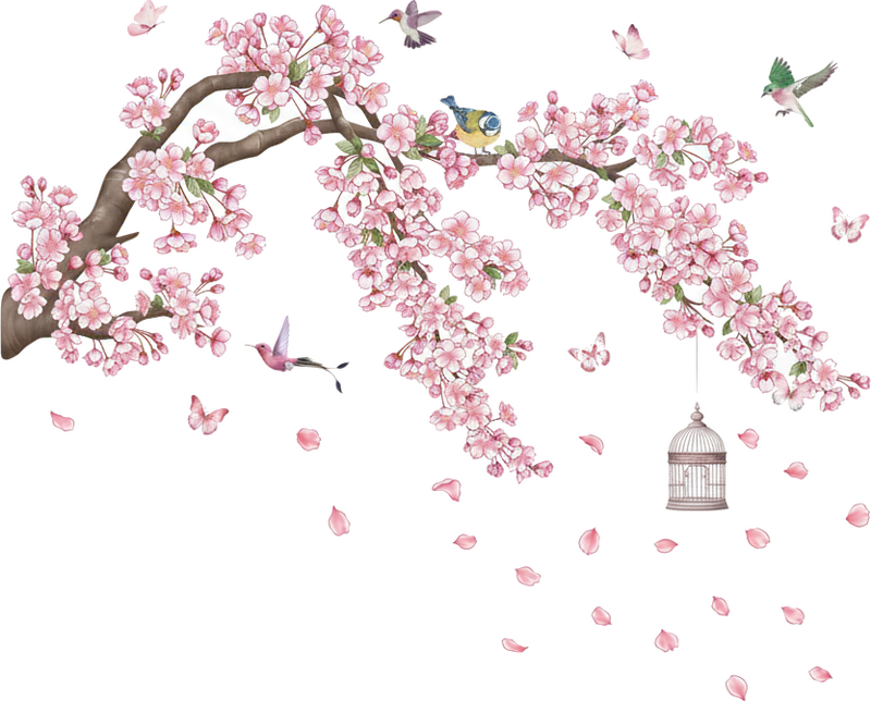 Sticker mural arbre en fleurs roses soufflant - TenStickers