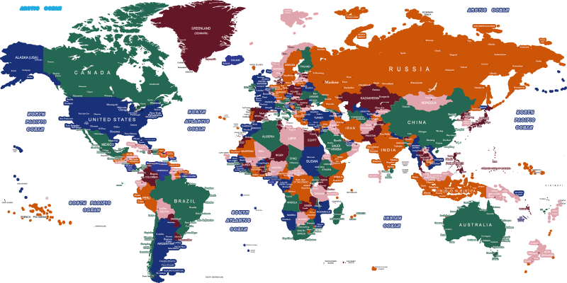 Sticker carte du monde design coloré français - TenStickers