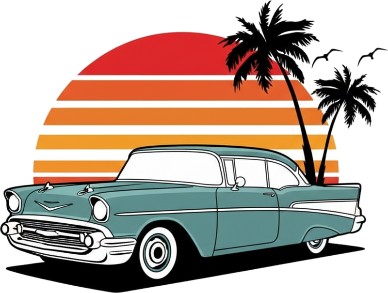 Autocollant voiture coucher de soleil vintage palmiers - TenStickers