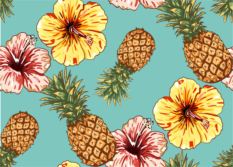 Flowers And Pineapples Wall Mural sticker - TenStickers