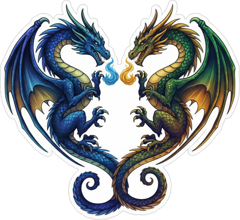 Naljepnica za auto zmajevi u obliku srca - TenStickers