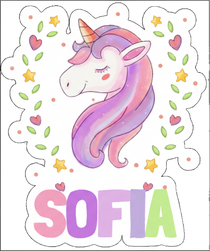 Customisable sticker unicorn with hearts and stars - TenStickers