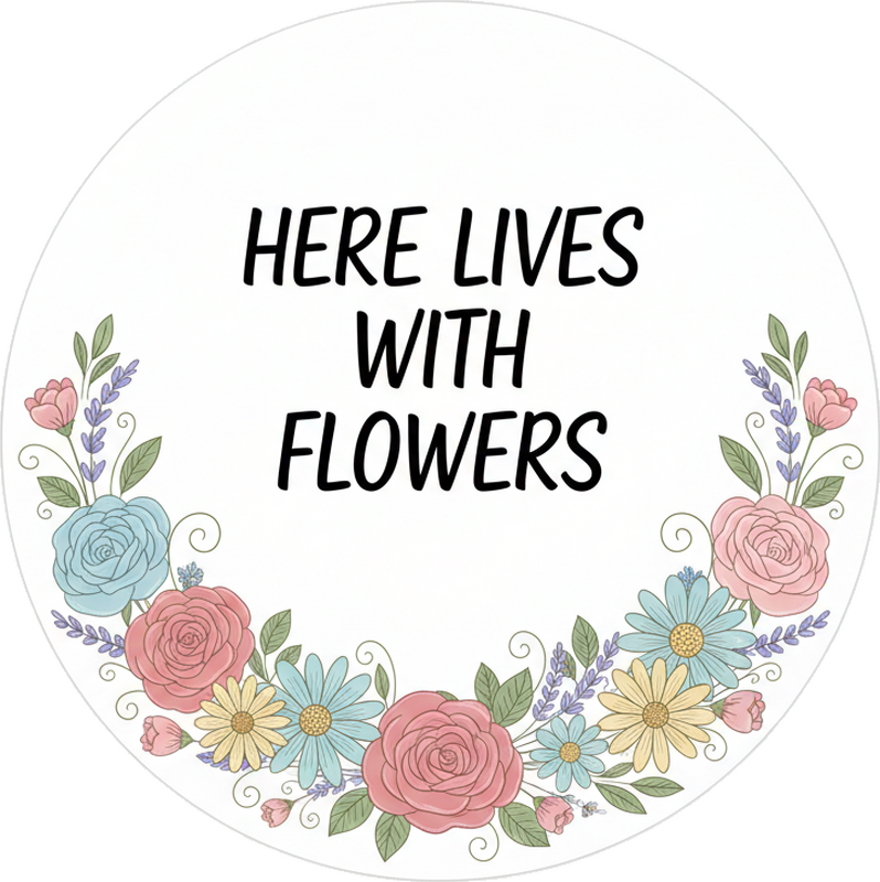 Tilpasses klistermærke her bor med blomster - TenStickers