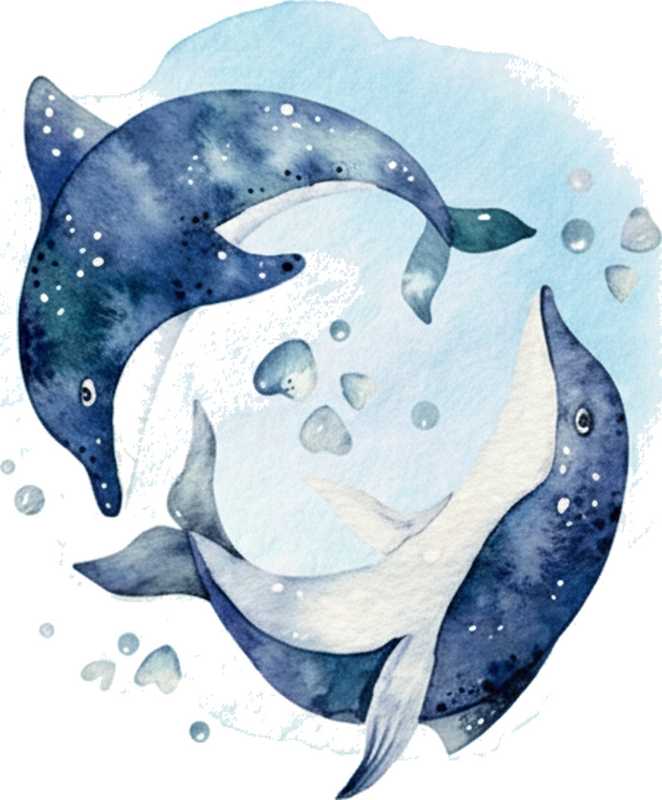 Muursticker kinderkamer aquarel dolfijn muurschildering - TenStickers
