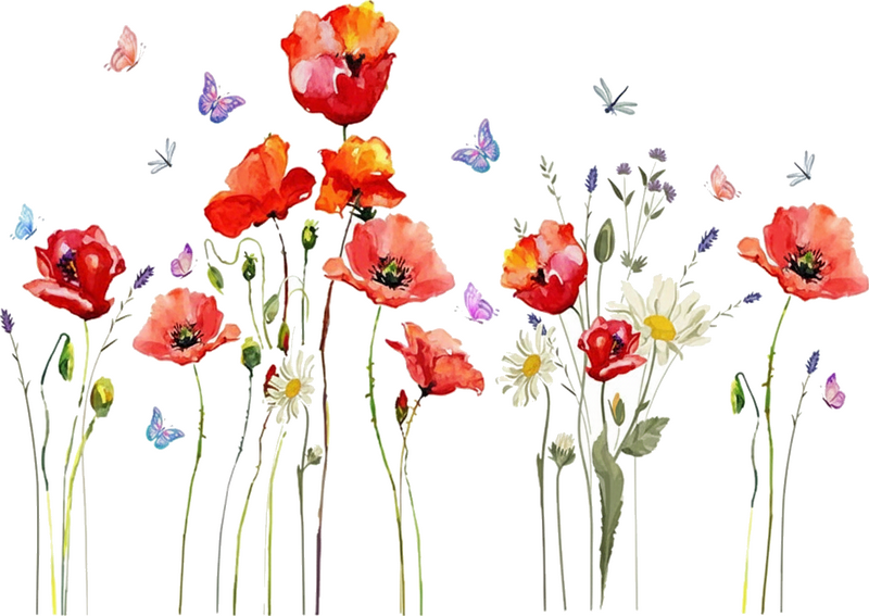 Autocollant mural champ de coquelicots - TenStickers