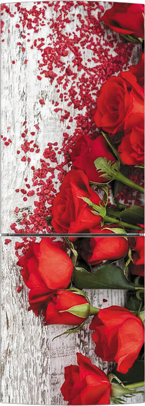 Folie kühlschrank rote rosen auf weißem holz - TenStickers