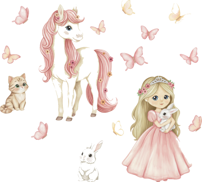 Vinilo infantil la pequeña princesa y las mariposas - TenVinilo