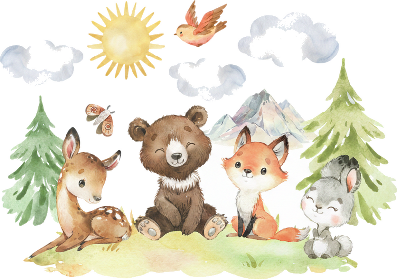 Vinilo infantil dibujos de animales del bosque - TenVinilo