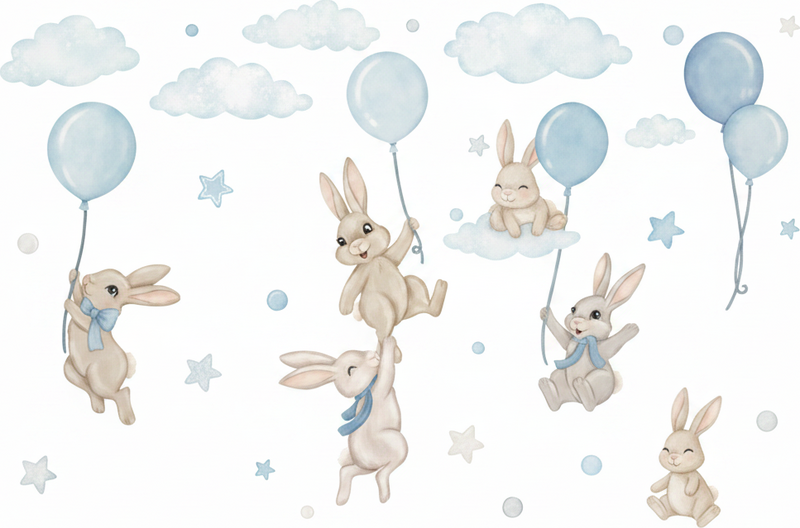 Vinilo infantil con conejitos adorables y globos - TenVinilo