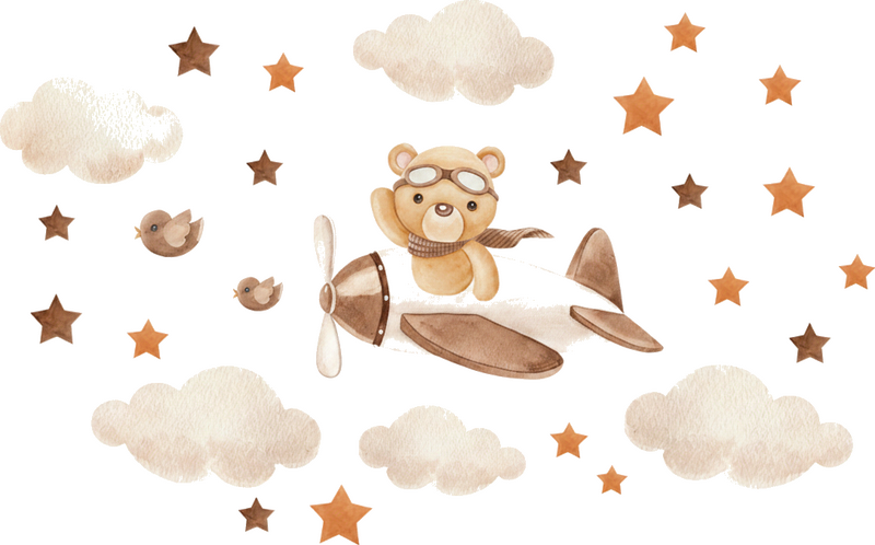 Naklejka na ścianę dla dzieci miś pilot w niebie - TenStickers