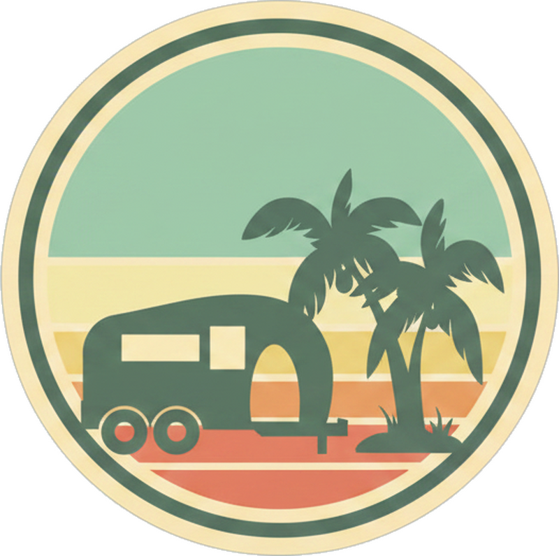 Sticker camping car motif coucher de soleil rétro - TenStickers
