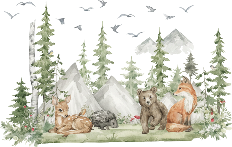 Nalepka živali gozdna pokrajina divjine - TenStickers