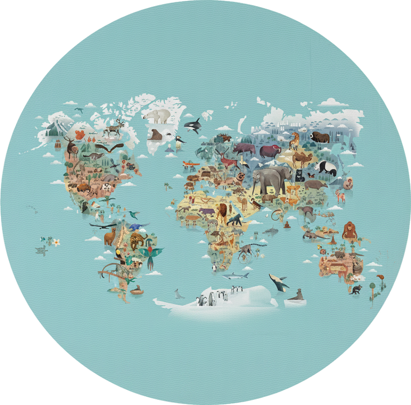 Sticker carte du monde royaume animal - TenStickers